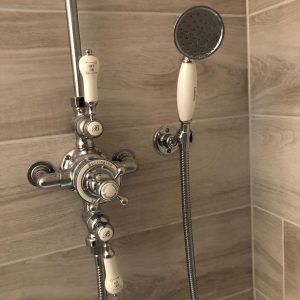 Grey & brown bathroom installation Burlington Shower head