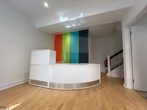 Office decorating with feature wall.